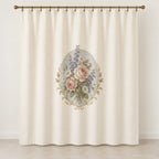Vintage Garden Cameo Shower Curtain with dimensional printed themed artwork; representative AI-generated mockup.