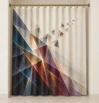 Lumen Parallax Field Shower Curtain with dimensional printed themed artwork; representative AI-generated mockup.