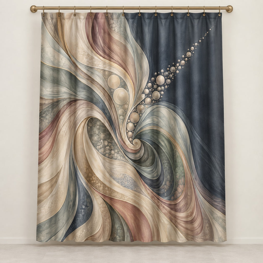 Prismatic Soapfold Cascade Shower Curtain with dimensional printed themed artwork; representative AI-generated mockup.