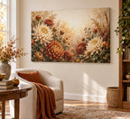 Chrysanthemum Autumn Garden Stretched Canvas Wall Art with dimensional printed themed artwork; representative AI-generated mockup.