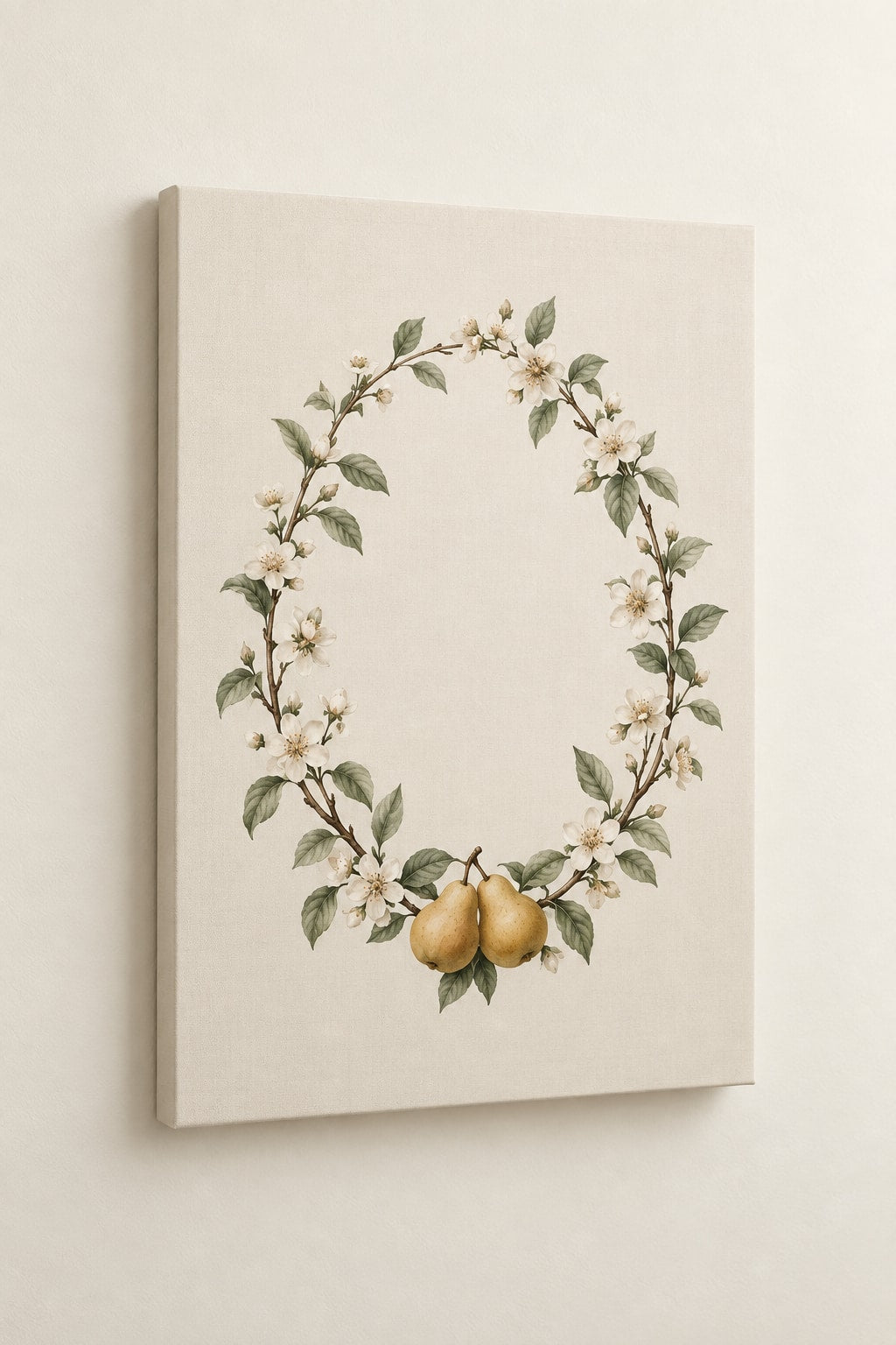 Orchard Wedding Wreath Stretched Canvas Wall Art with dimensional printed themed artwork; representative AI-generated mockup.