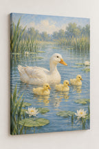 Duck Pond Friends Stretched Canvas Wall Art with dimensional printed themed artwork; representative AI-generated mockup.