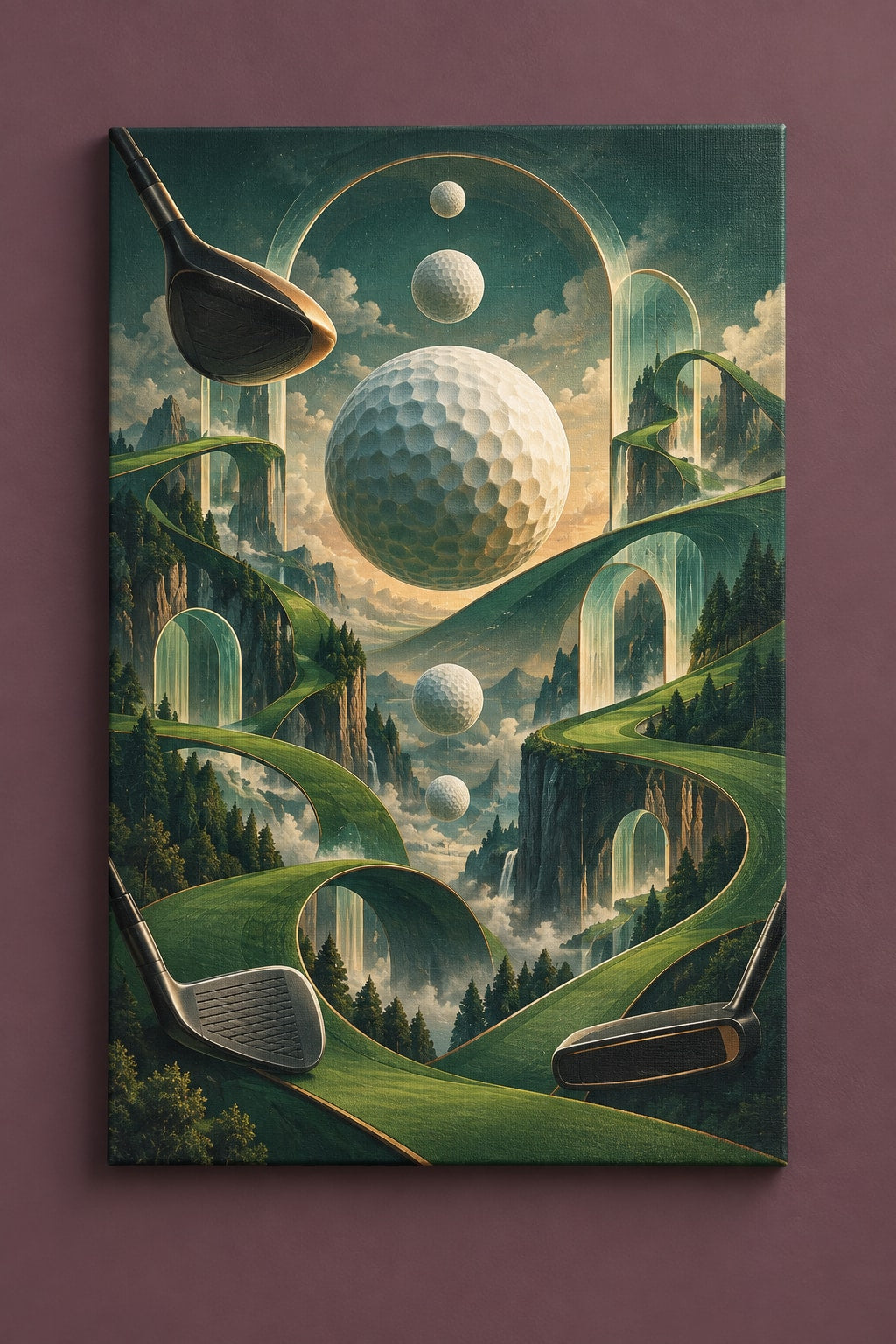 Verdant Pinflight Observatory Stretched Canvas Wall Art with dimensional printed themed artwork; representative AI-generated mockup.