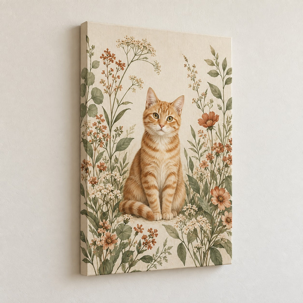Orange Tabby Cat Companion Stretched Canvas Wall Art with dimensional printed themed artwork; representative AI-generated mockup.