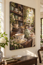 Tea Cup Collection Stretched Canvas Wall Art with dimensional printed themed artwork; representative AI-generated mockup.