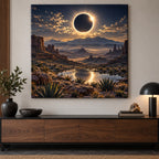 Solar Eclipse Stretched Canvas Wall Art with dimensional printed themed artwork; representative AI-generated mockup.