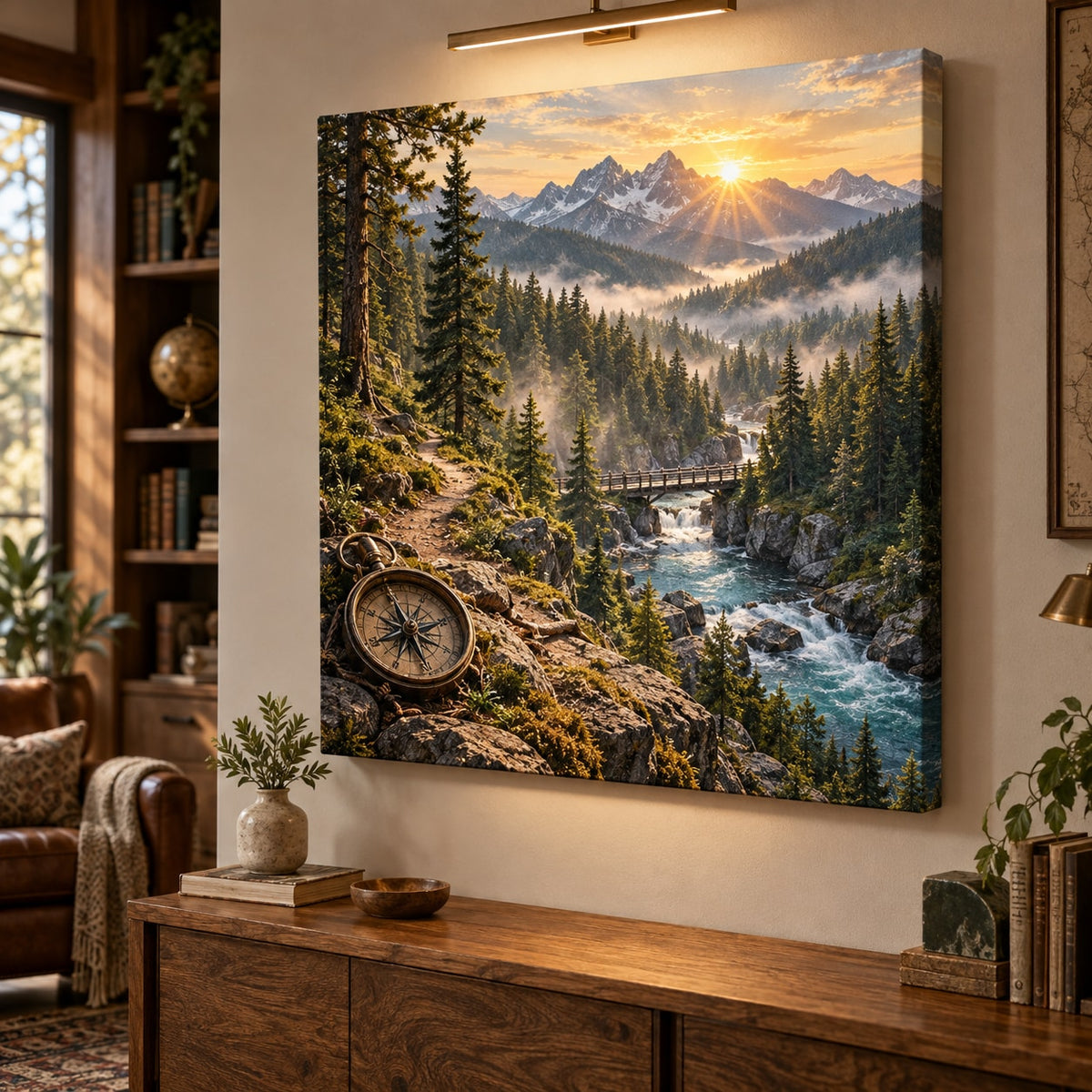 Forest Adventure Map Stretched Canvas Wall Art with dimensional printed themed artwork; representative AI-generated mockup.
