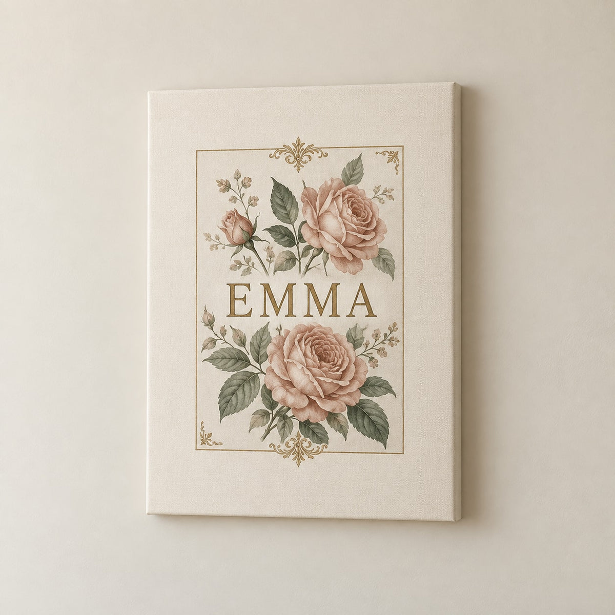 Single Name Birth Flower Stretched Canvas Wall Art with dimensional printed themed artwork; representative AI-generated mockup.