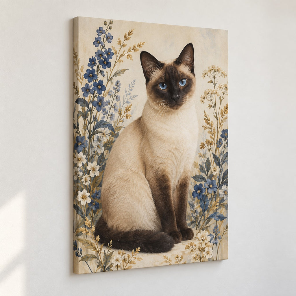 Siamese Cat Companion Stretched Canvas Wall Art with dimensional printed themed artwork; representative AI-generated mockup.