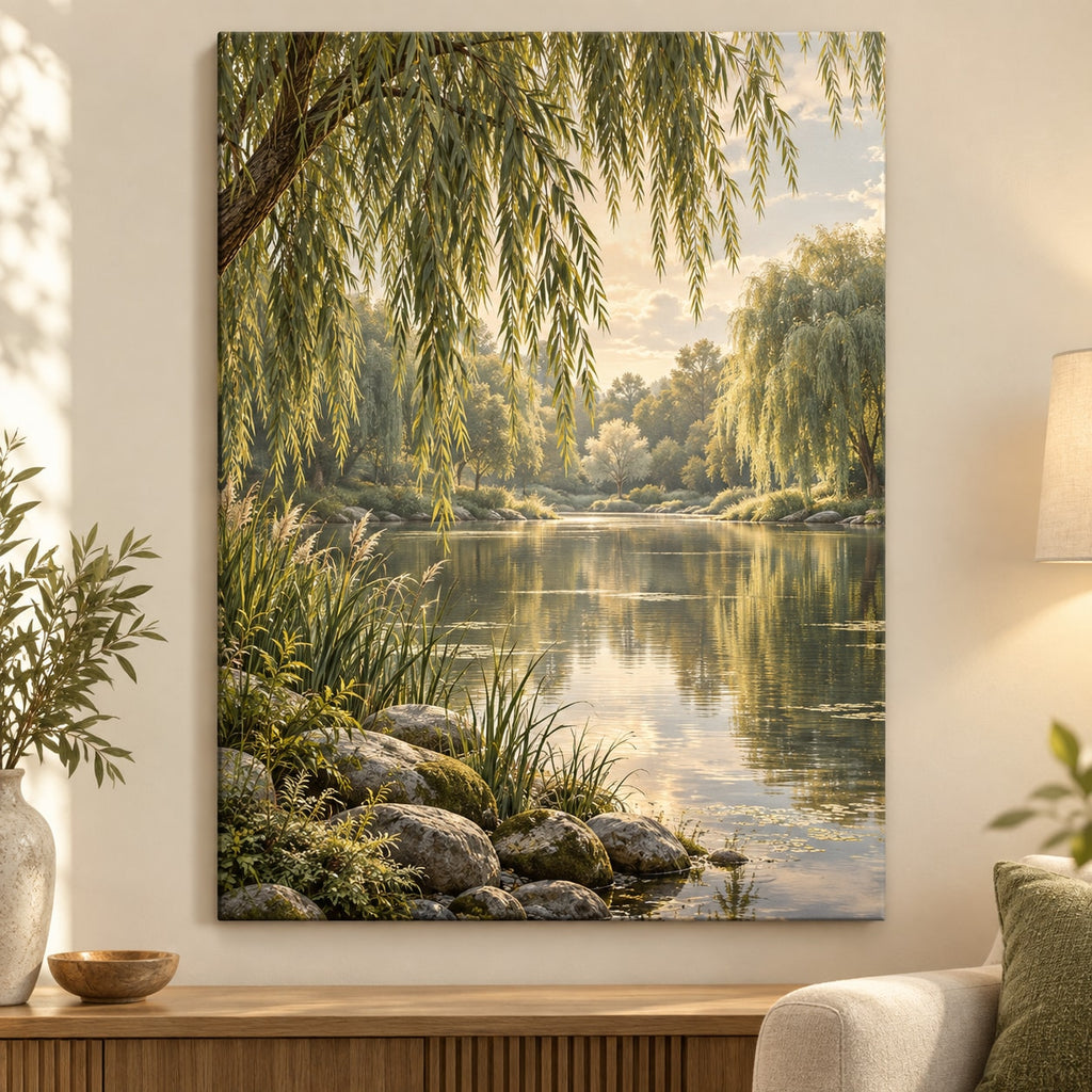 Willow Pond Stretched Canvas Wall Art with dimensional printed themed artwork; representative AI-generated mockup.