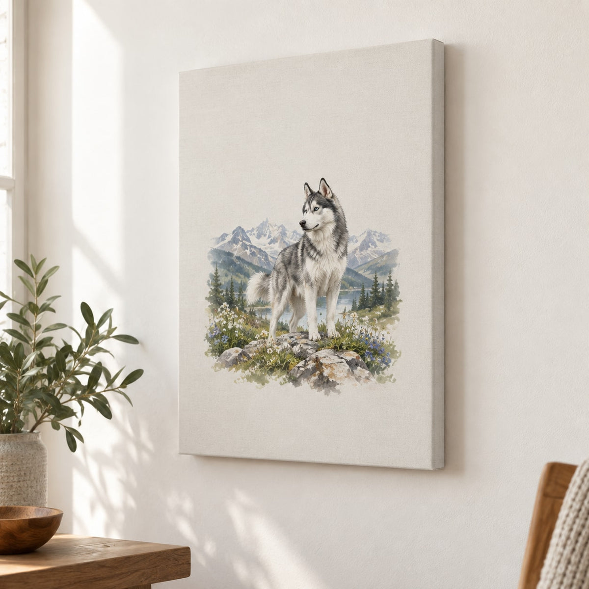 Husky Stretched Canvas Wall Art with dimensional printed themed artwork; representative AI-generated mockup.