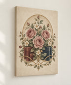 Antique Library Rose Stretched Canvas Wall Art with dimensional printed themed artwork; representative AI-generated mockup.