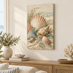 Seashell Study Stretched Canvas Wall Art with dimensional printed themed artwork; representative AI-generated mockup.