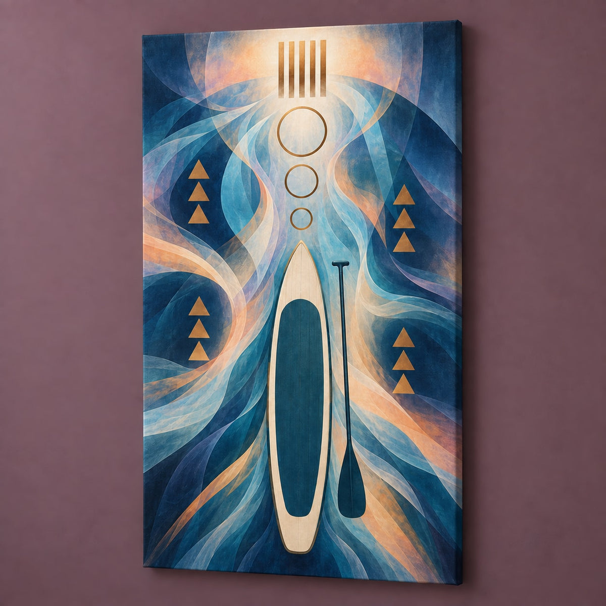 Stillwater Stance Prismwake Stretched Canvas Wall Art with dimensional printed themed artwork; representative AI-generated mockup.