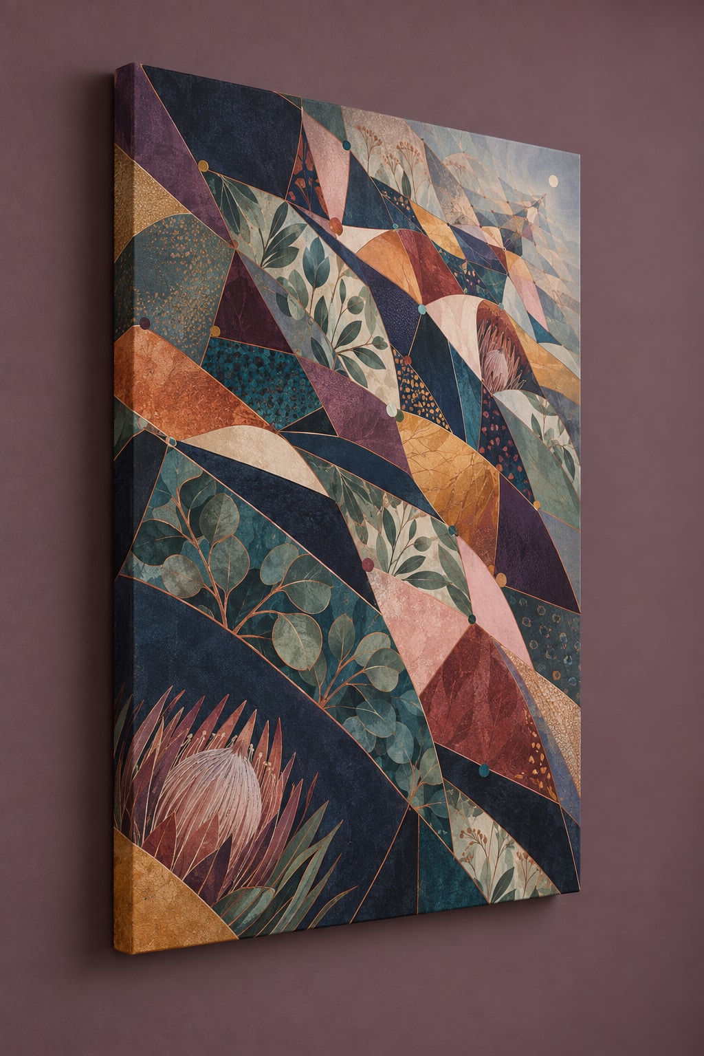 Prismatic Quiltwork Cascade Stretched Canvas Wall Art with dimensional printed themed artwork; representative AI-generated mockup.
