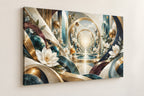 Equilibrium Ledger Atrium Stretched Canvas Wall Art with dimensional printed themed artwork; representative AI-generated mockup.