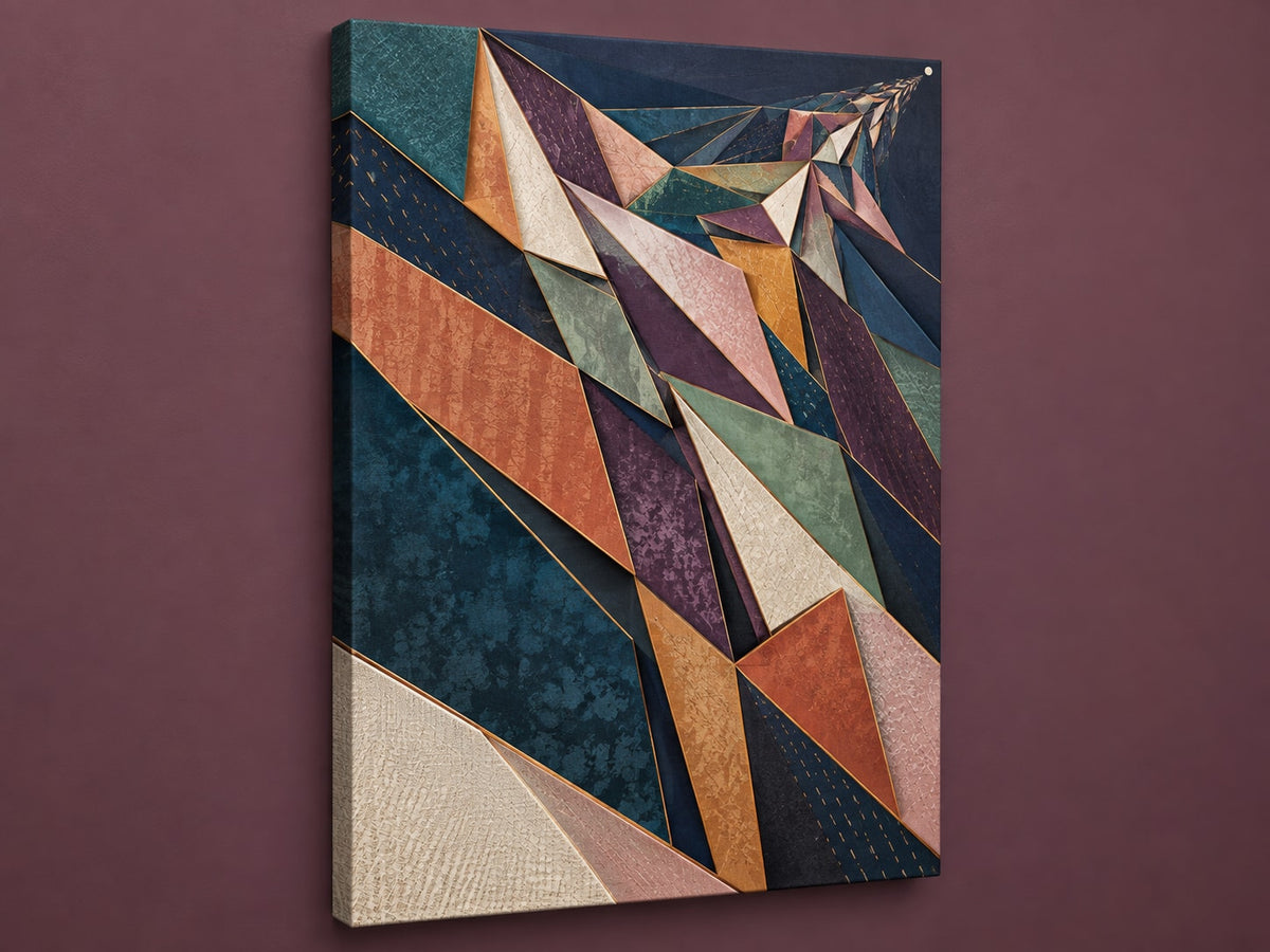 Selvedge Prismfall Stretched Canvas Wall Art with dimensional printed themed artwork; representative AI-generated mockup.