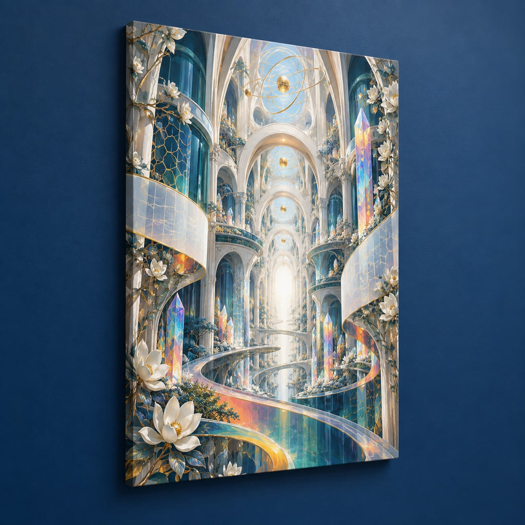 Laboratory Discovery Atrium Stretched Canvas Wall Art with dimensional printed themed artwork; representative AI-generated mockup.