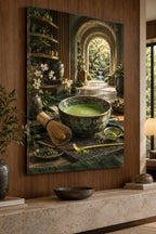 Matcha Ritual Stretched Canvas Wall Art with dimensional printed themed artwork; representative AI-generated mockup.