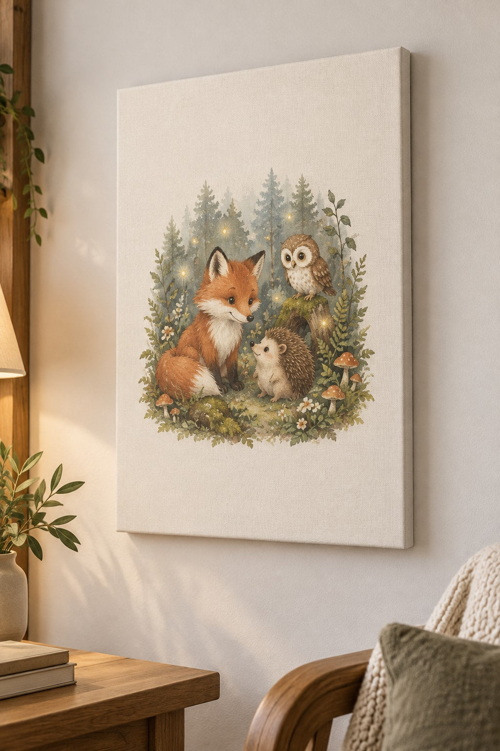 Original Storybook Animals Stretched Canvas Wall Art with dimensional printed themed artwork; representative AI-generated mockup.