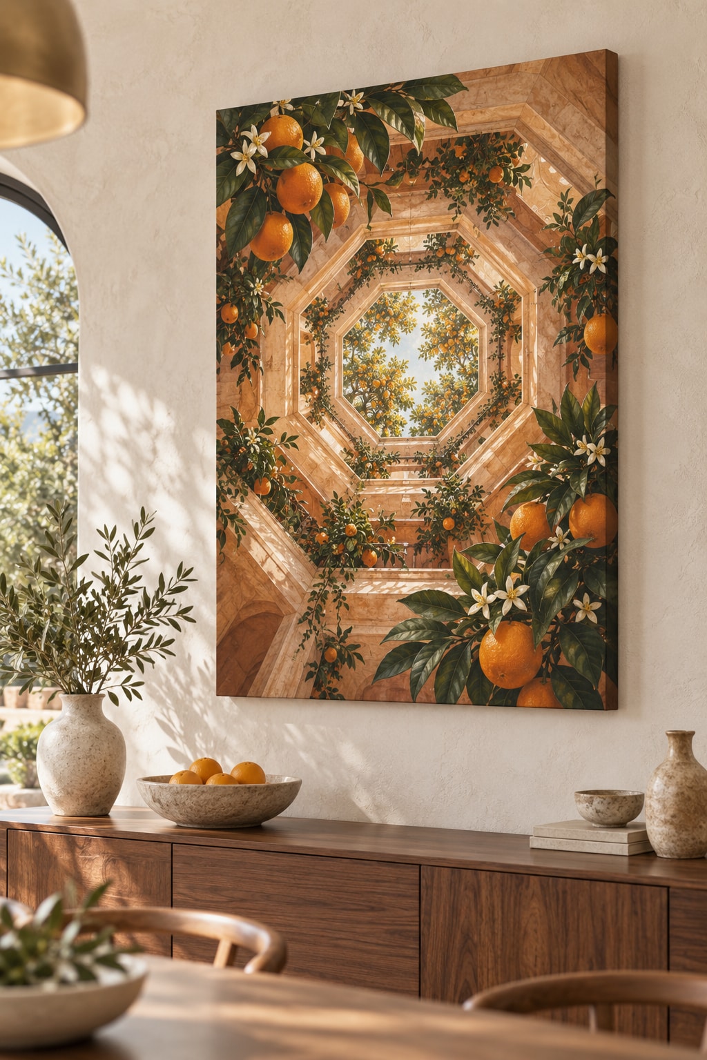 Orange Grove Kitchen Stretched Canvas Wall Art with dimensional printed themed artwork; representative AI-generated mockup.