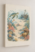 Underwater Treasure Map Stretched Canvas Wall Art with dimensional printed themed artwork; representative AI-generated mockup.
