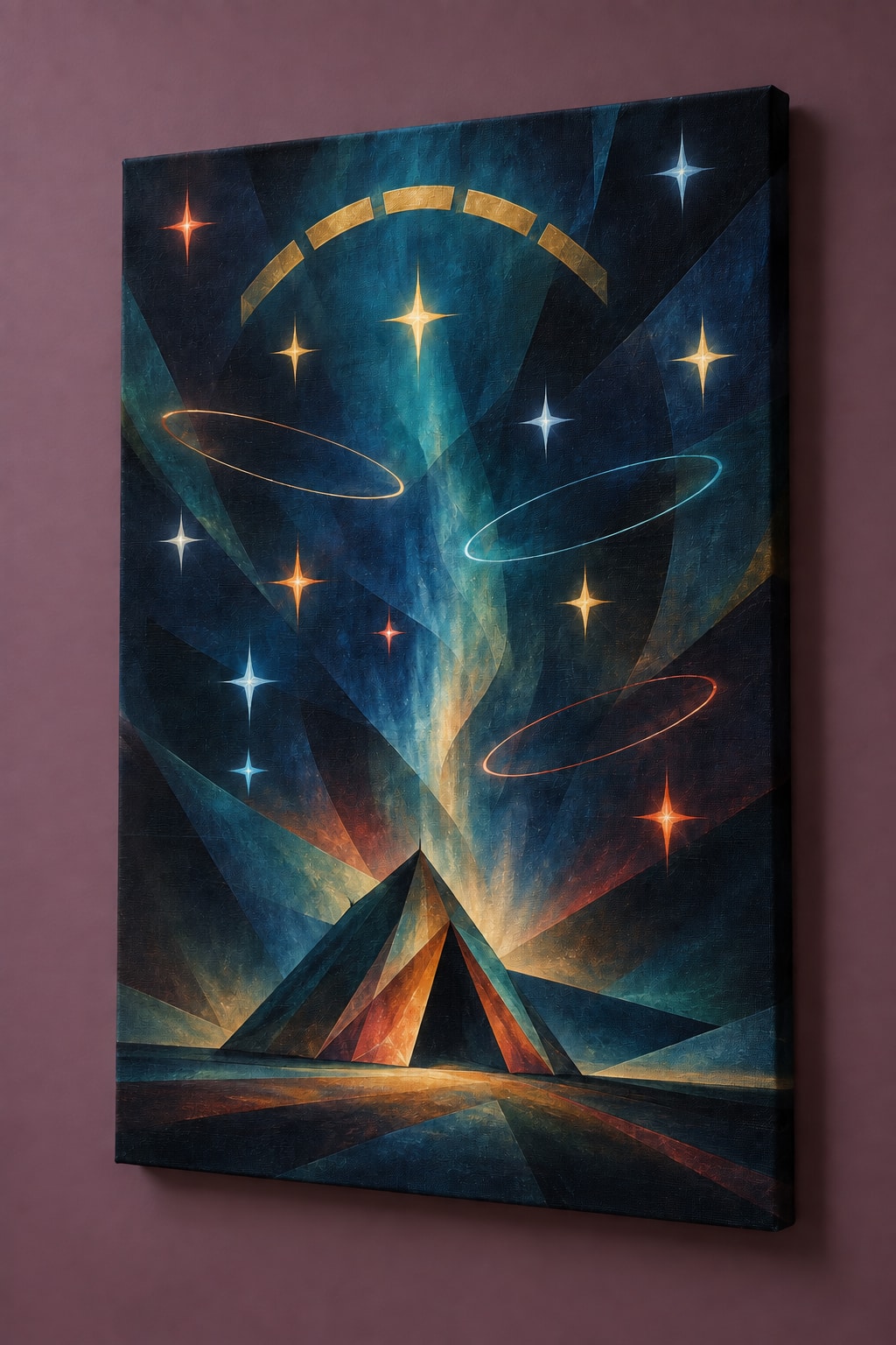 Nightglass Camp Observatory Stretched Canvas Wall Art with dimensional printed themed artwork; representative AI-generated mockup.