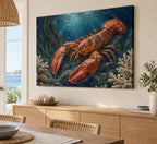 Lobster Coastal Kitchen Stretched Canvas Wall Art with dimensional printed themed artwork; representative AI-generated mockup.