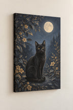 Black Cat Companion Stretched Canvas Wall Art with dimensional printed themed artwork; representative AI-generated mockup.