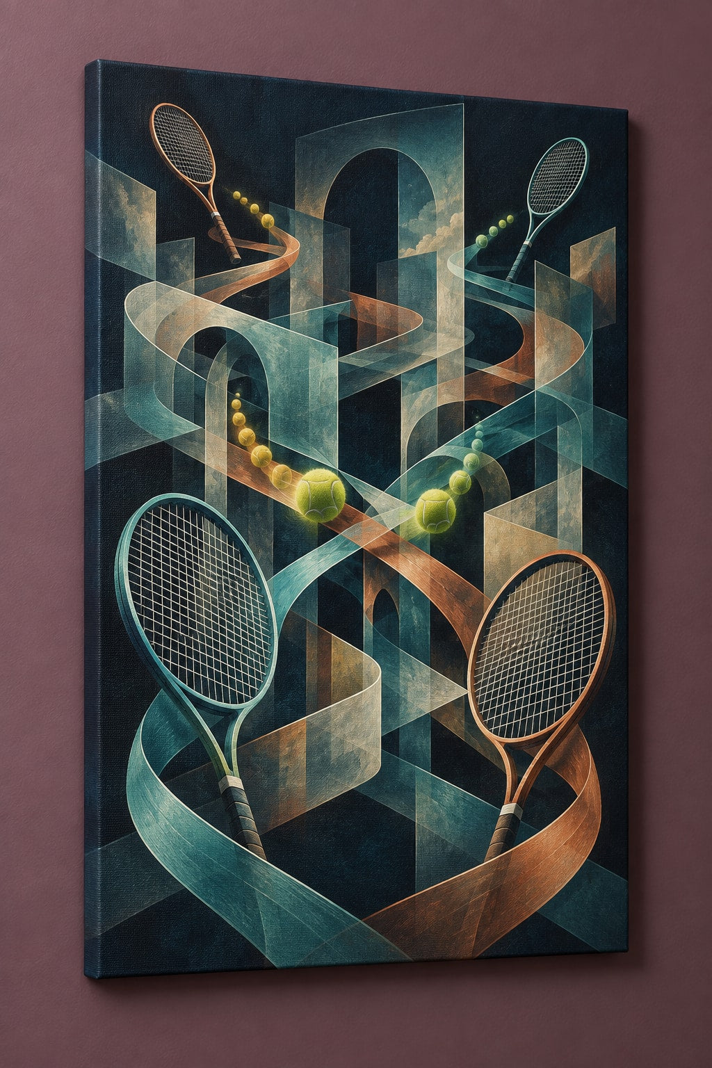 Doubles Rally Labyrinth Stretched Canvas Wall Art with dimensional printed themed artwork; representative AI-generated mockup.