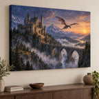 Dragon Castle Stretched Canvas Wall Art with dimensional printed themed artwork; representative AI-generated mockup.