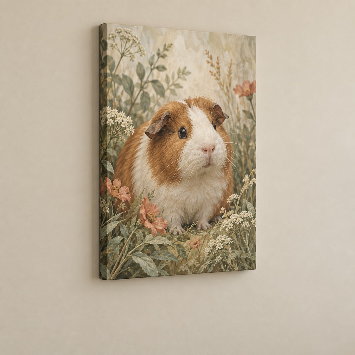 Guinea Pig Companion Stretched Canvas Wall Art with dimensional printed themed artwork; representative AI-generated mockup.
