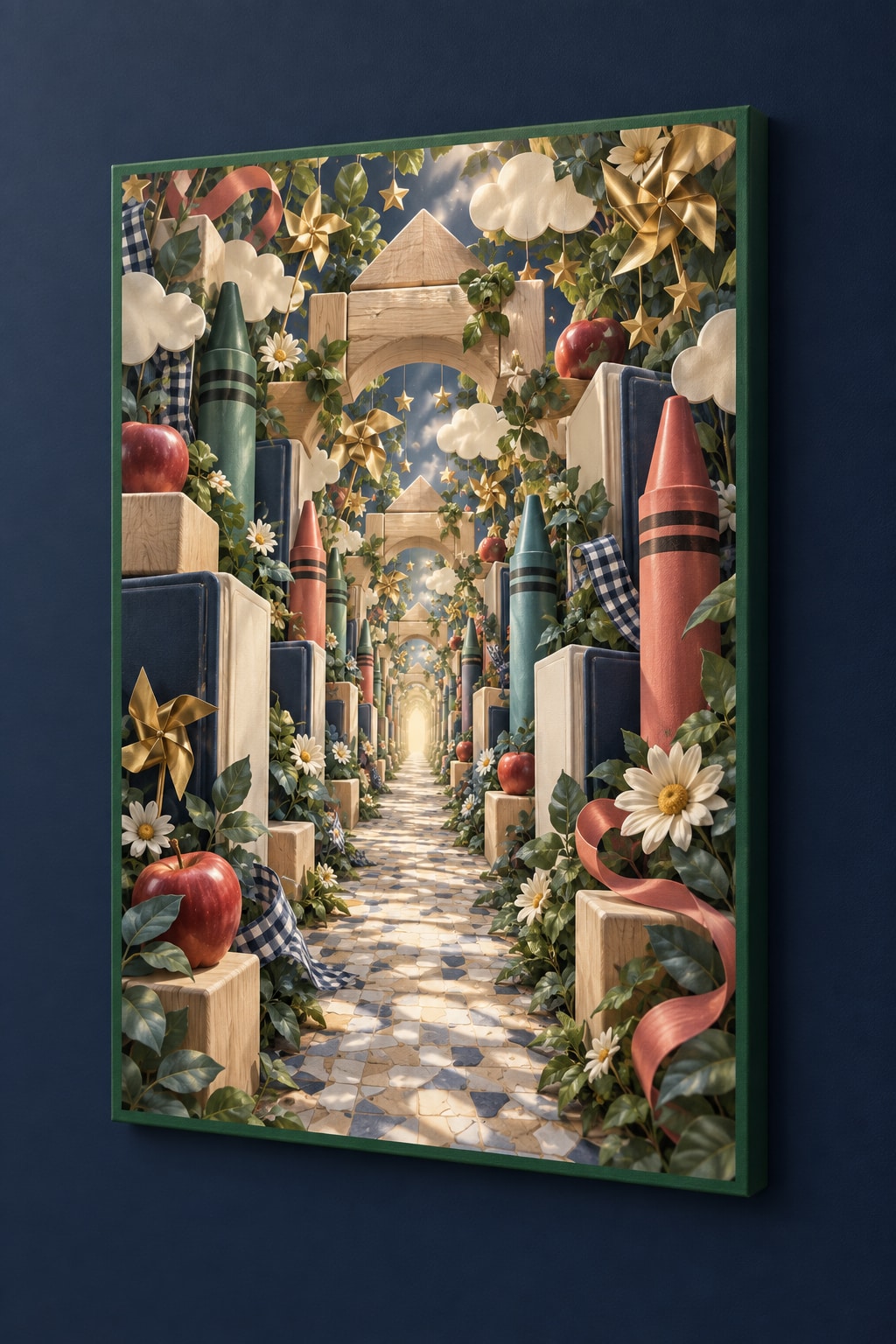 Kindergarten Wonder Garden Stretched Canvas Wall Art with dimensional printed themed artwork; representative AI-generated mockup.