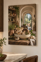 Mushroom Kitchen Study Stretched Canvas Wall Art with dimensional printed themed artwork; representative AI-generated mockup.