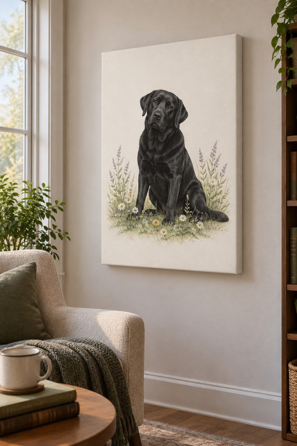 Labrador Retriever Stretched Canvas Wall Art with dimensional printed themed artwork; representative AI-generated mockup.