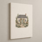 Cottage Garden House Portrait Stretched Canvas Wall Art with dimensional printed themed artwork; representative AI-generated mockup.