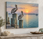 Pelican Dock Stretched Canvas Wall Art with dimensional printed themed artwork; representative AI-generated mockup.