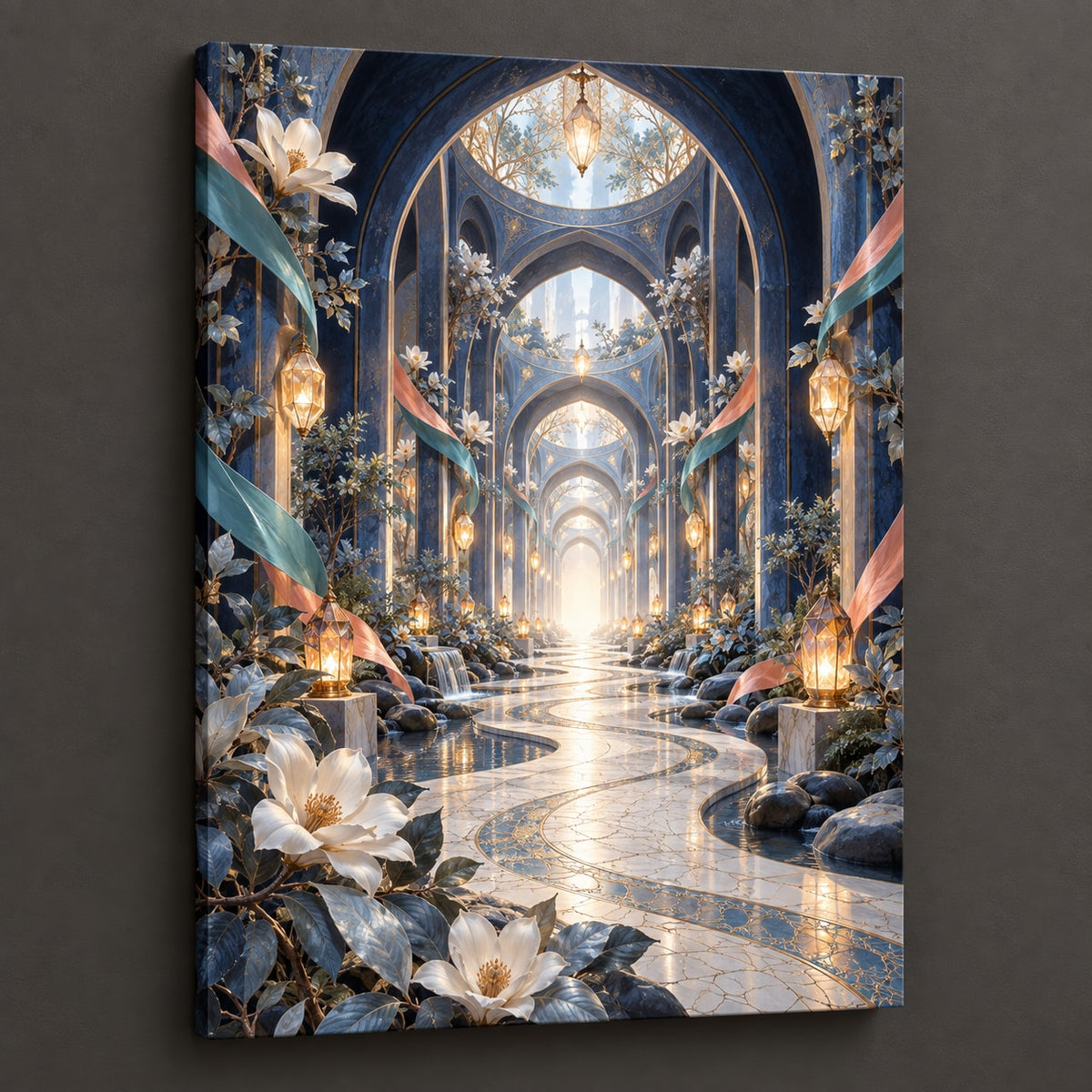 Nurse Care Lantern Atrium Stretched Canvas Wall Art with dimensional printed themed artwork; representative AI-generated mockup.