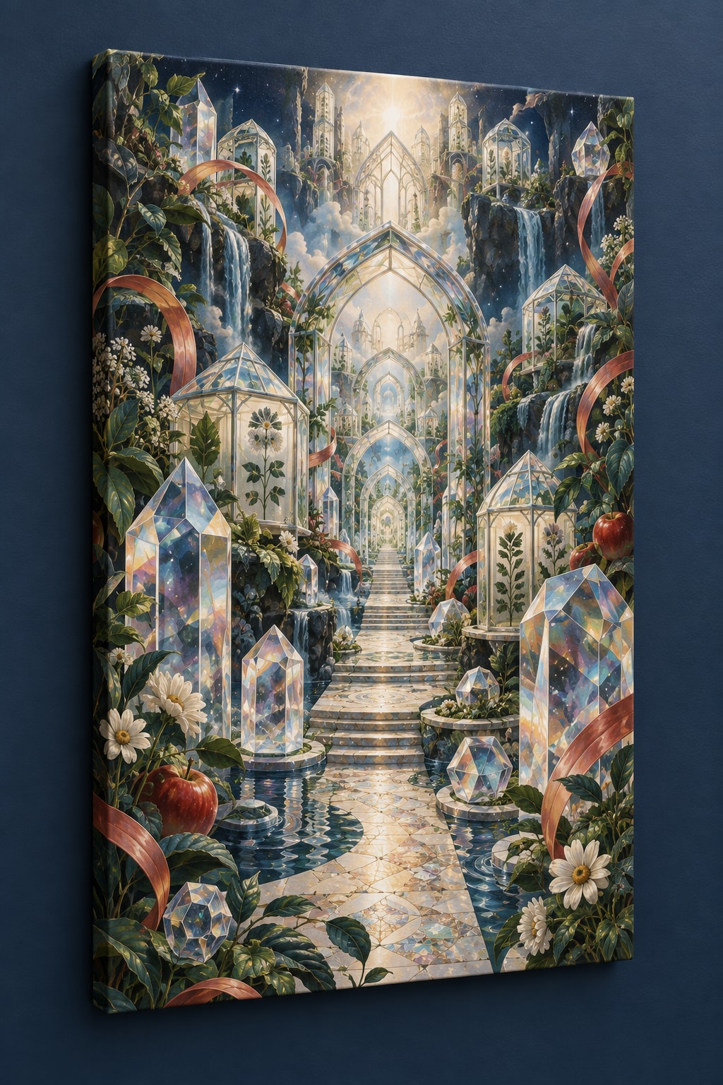 Prismatic Discovery Conservatory Stretched Canvas Wall Art with dimensional printed themed artwork; representative AI-generated mockup.