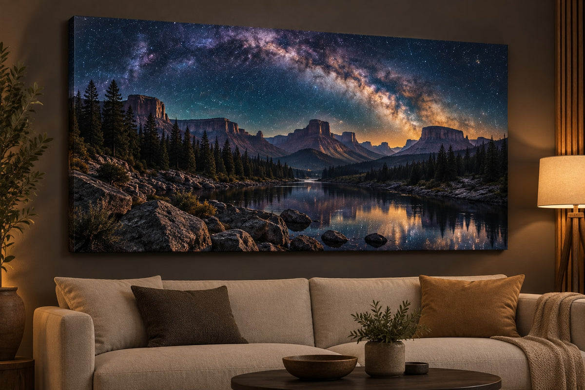 Milky Way Arch Stretched Canvas Wall Art with dimensional printed themed artwork; representative AI-generated mockup.