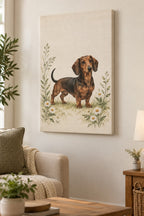 Dachshund Stretched Canvas Wall Art with dimensional printed themed artwork; representative AI-generated mockup.