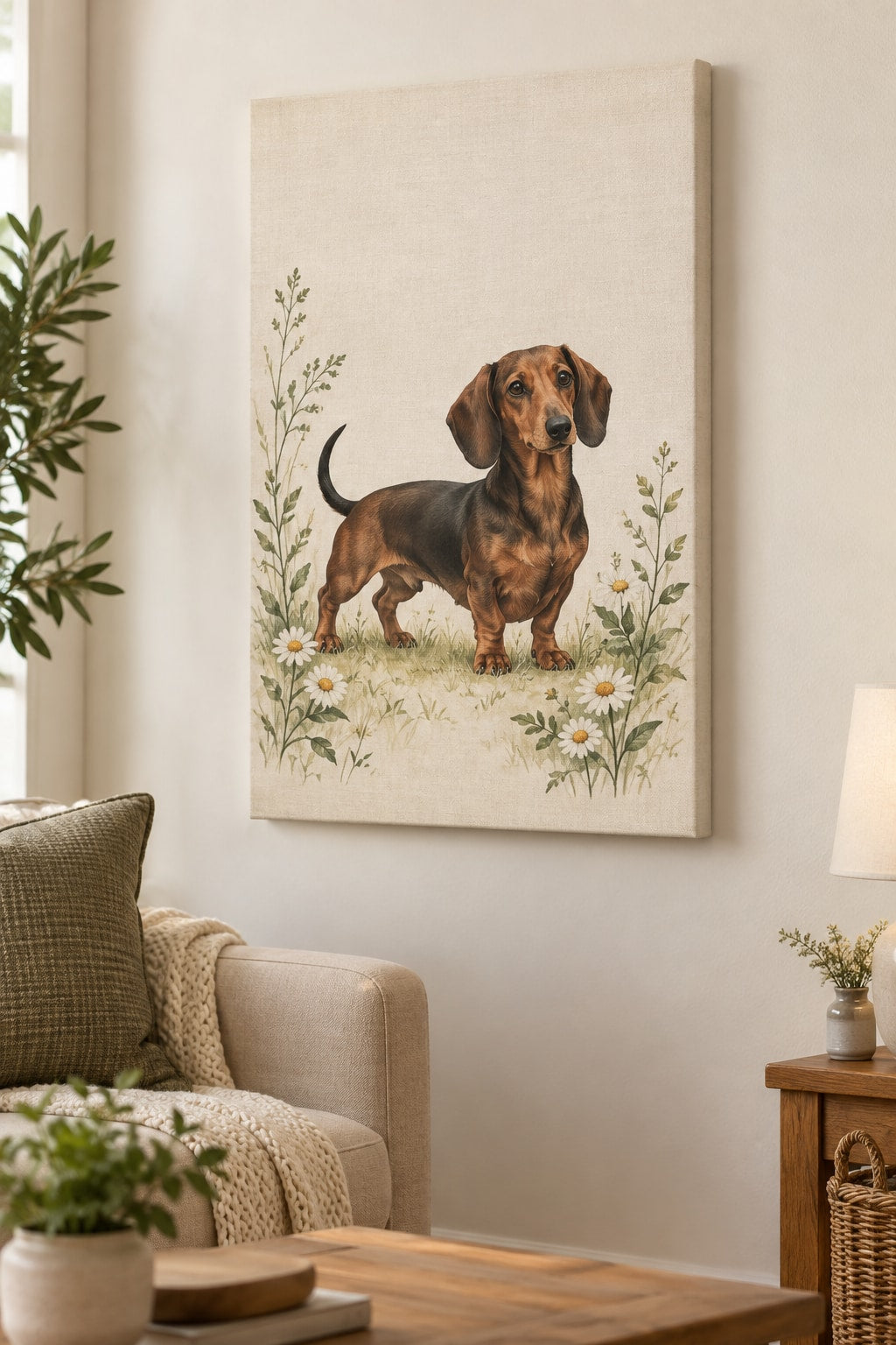 Dachshund Stretched Canvas Wall Art with dimensional printed themed artwork; representative AI-generated mockup.