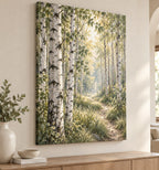 Birch Grove Stretched Canvas Wall Art with dimensional printed themed artwork; representative AI-generated mockup.