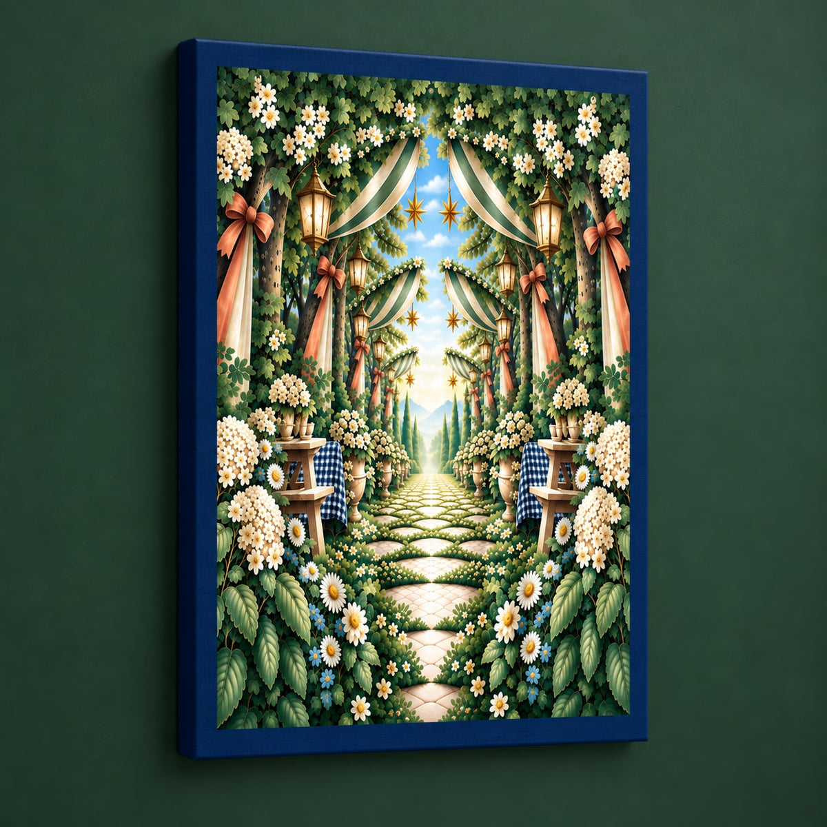 Reunion Picnic Grove Stretched Canvas Wall Art with dimensional printed themed artwork; representative AI-generated mockup.