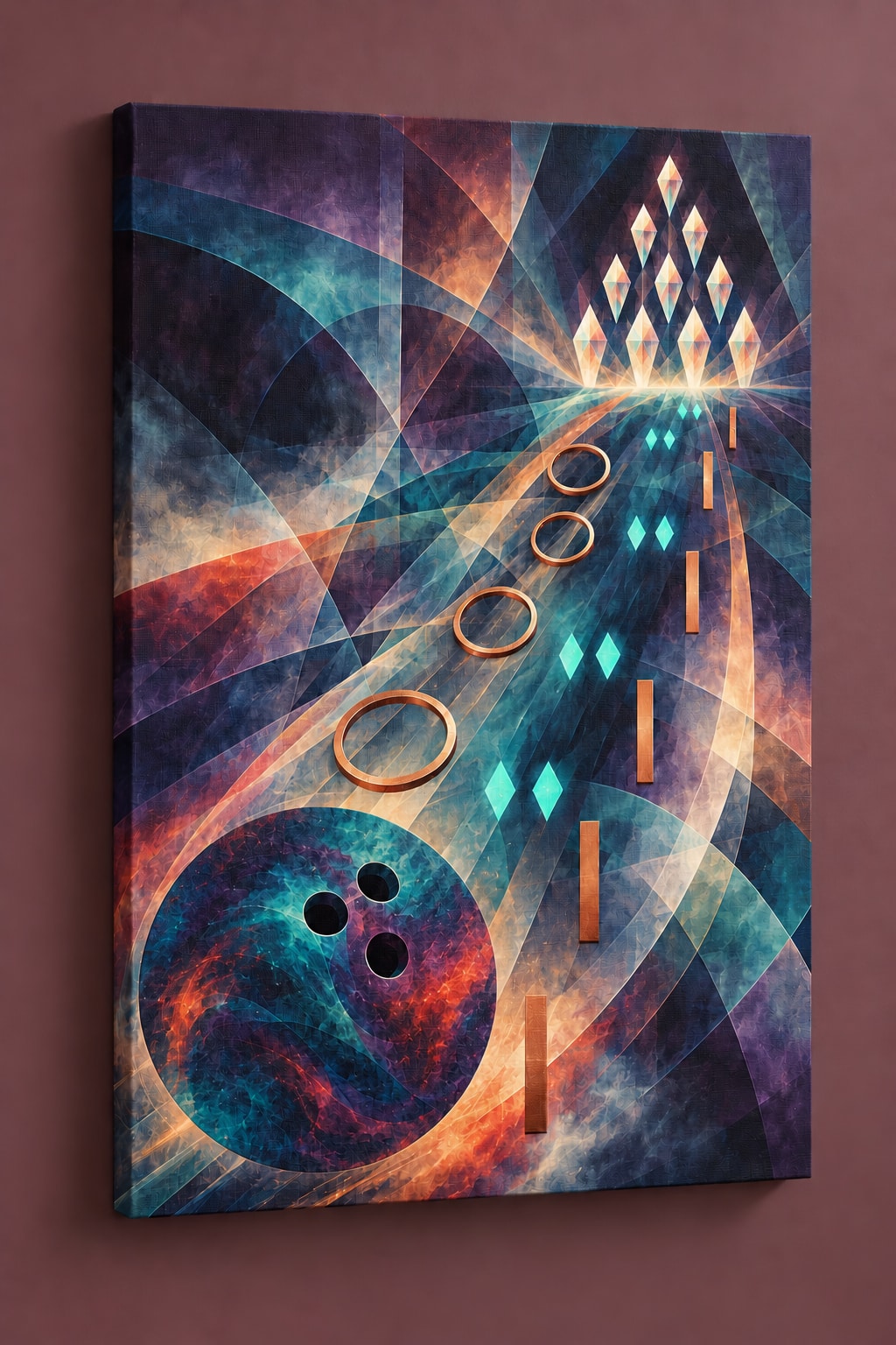 Tenpin Aurora Lattice Stretched Canvas Wall Art with dimensional printed themed artwork; representative AI-generated mockup.
