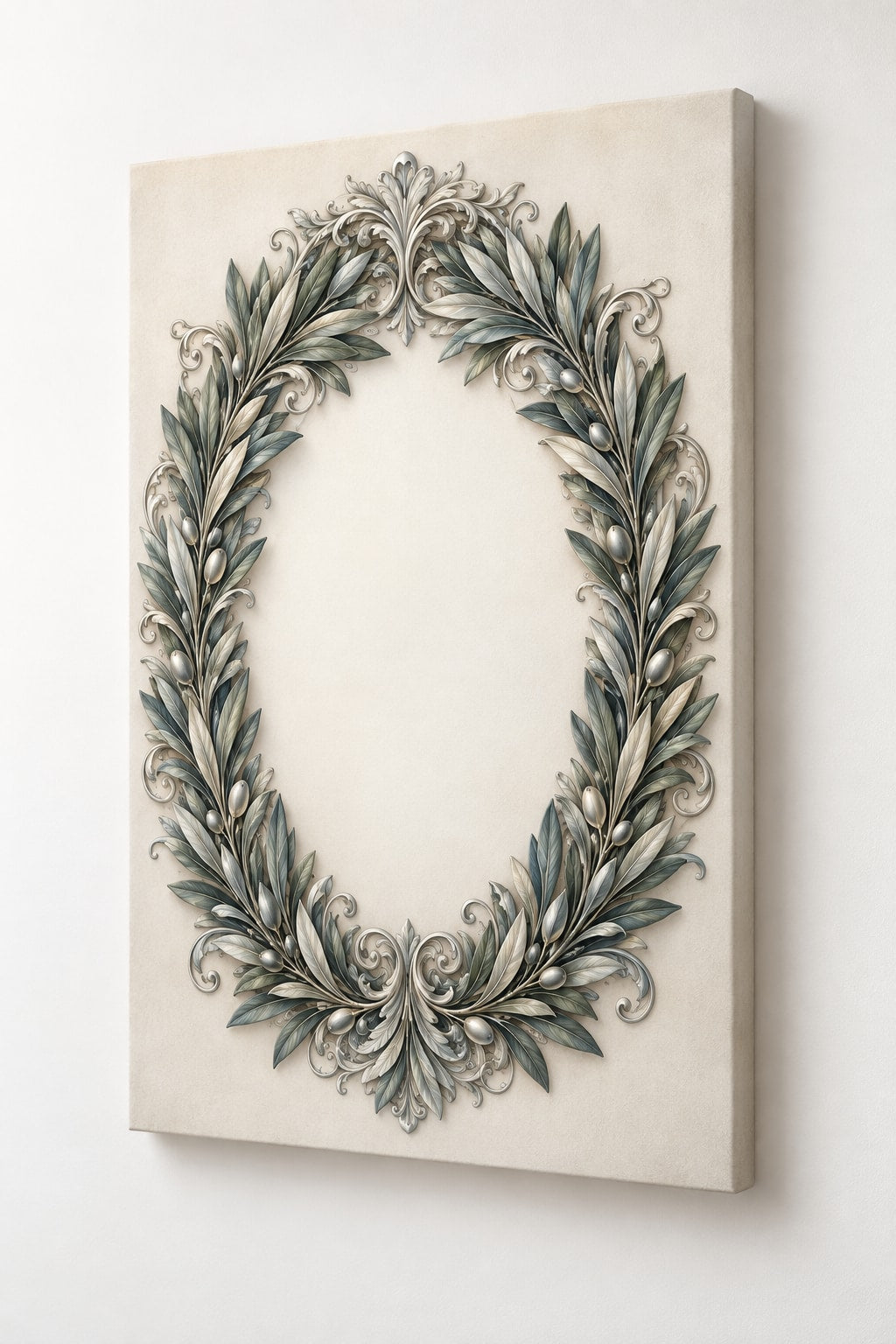 Silver Anniversary Olive Halo Stretched Canvas Wall Art with dimensional printed themed artwork; representative AI-generated mockup.
