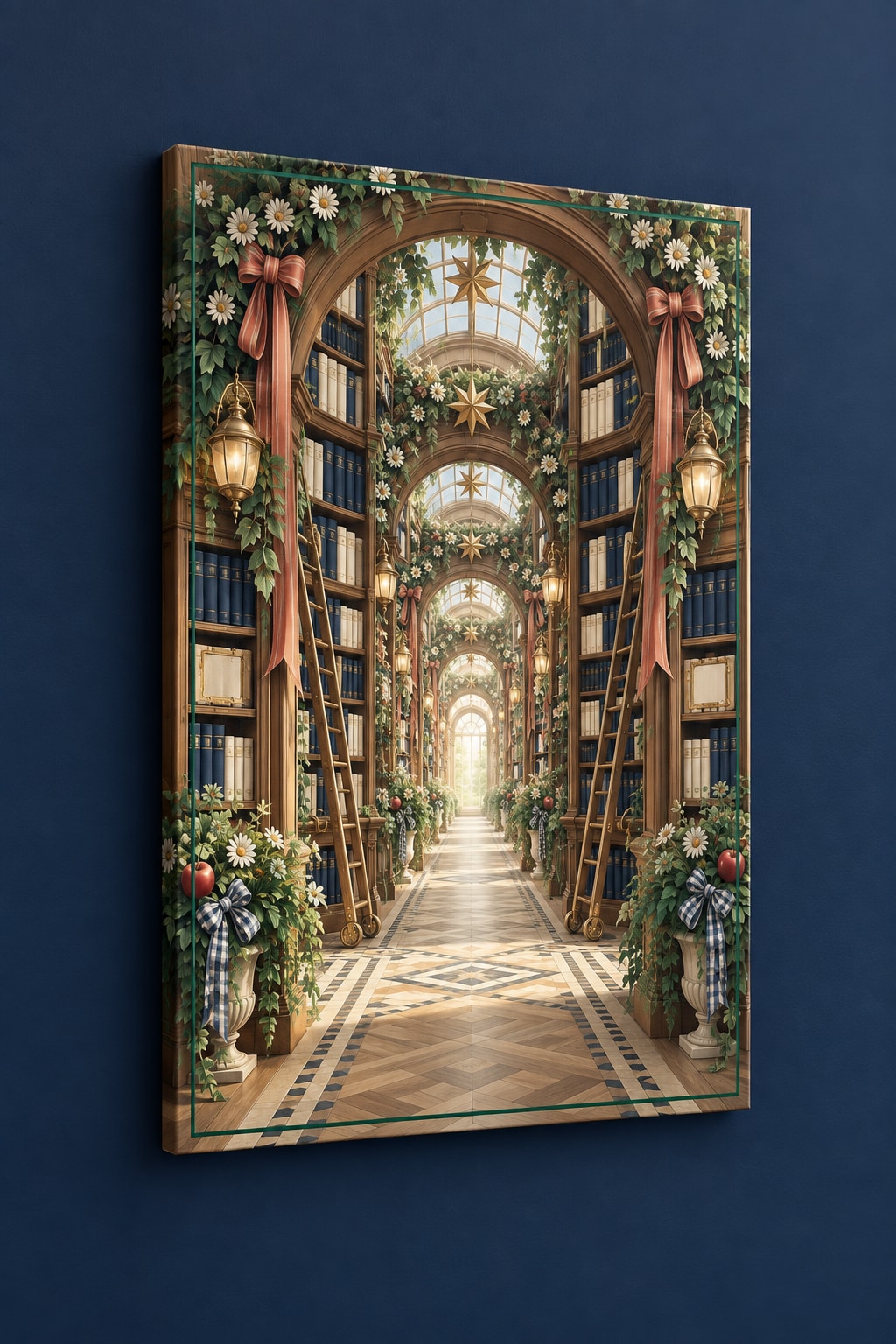 Storybook Library Conservatory Stretched Canvas Wall Art with dimensional printed themed artwork; representative AI-generated mockup.