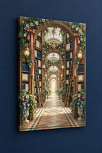 Storybook Library Conservatory Stretched Canvas Wall Art with dimensional printed themed artwork; representative AI-generated mockup.