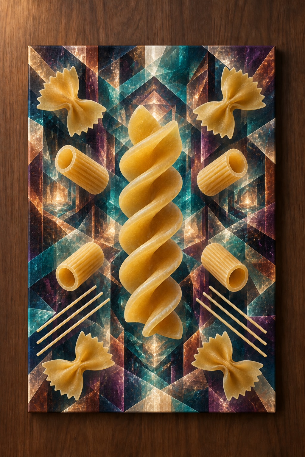 Pasta Form Parallax Stretched Canvas Wall Art with dimensional printed themed artwork; representative AI-generated mockup.