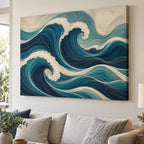 Ocean Wave Linework Stretched Canvas Wall Art with dimensional printed themed artwork; representative AI-generated mockup.